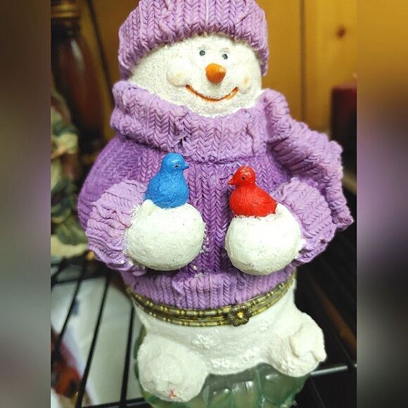 Snowman trinket box with birds - Picture 6 of 8